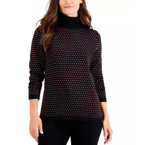 Karen Scott Cotton Turtleneck Sweater Birdseye Black Red Size S NWT